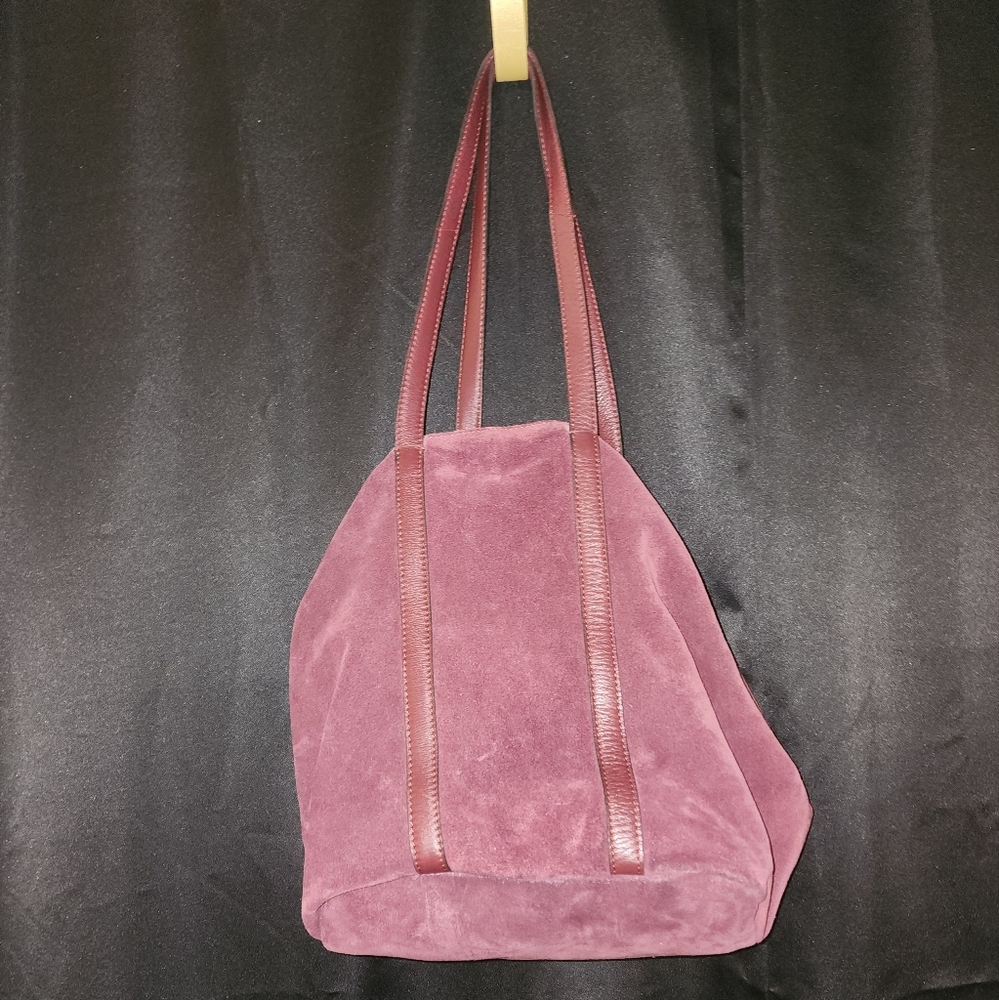 Imported Leather Suede Bag with Attached Pouch Lovely Burgundy Color